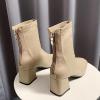 imageSHEMEE Womens Chunky Block Heels Ankle Boots Fashion GOGO Boots Round Square Toe Zip Up Booties High Heeled Dress ShoesApricot
