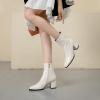 imageSHEMEE Womens Chunky Block Heels Ankle Boots Fashion GOGO Boots Round Square Toe Zip Up Booties High Heeled Dress ShoesWhite