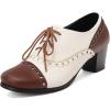 imageSHEMEE Vintage Wingtip Oxfords Heels for Women Brogues Chunky Mid Heel Lace Up Oxford Pumps Block Heels Classic Loafers Brock Design Derby ShoesBrownWhite