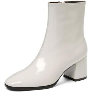 imageSHEMEE Womens Chunky Block Heels Ankle Boots Fashion GOGO Boots Round Square Toe Zip Up Booties High Heeled Dress ShoesWhite