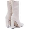 imageSHEMEE Womens Square Toe Chunky Mid Calf Boots Block High Heels Short Boot with Side ZipperBeige