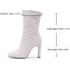 imageSHEMEE Womens Square Toe Chunky Mid Calf Boots Block High Heels Short Boot with Side ZipperBeige