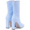 imageSHEMEE Womens Square Toe Chunky Mid Calf Boots Block High Heels Short Boot with Side ZipperLight Blue