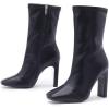 imageSHEMEE Womens Square Toe Chunky Mid Calf Boots Block High Heels Short Boot with Side ZipperBlack