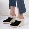 imageSHEMEE Womens Espadrille Mules Platform Wedges Closed Pointy Toe Mule Pumps Faux Suede Espadrilles Wedge Mules Slides Comfort High Heels Platform ShoesBlack With Furry Lined