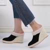 imageSHEMEE Womens Espadrille Mules Platform Wedges Closed Pointy Toe Mule Pumps Faux Suede Espadrilles Wedge Mules Slides Comfort High Heels Platform ShoesBlack With Furry Lined