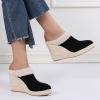 imageSHEMEE Womens Espadrille Mules Platform Wedges Closed Pointy Toe Mule Pumps Faux Suede Espadrilles Wedge Mules Slides Comfort High Heels Platform ShoesBlack With Furry Lined