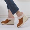imageSHEMEE Womens Espadrille Mules Platform Wedges Closed Pointy Toe Mule Pumps Faux Suede Espadrilles Wedge Mules Slides Comfort High Heels Platform ShoesBrown With Furry Lined