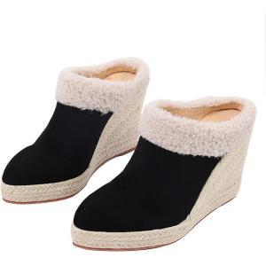 imageSHEMEE Womens Espadrille Mules Platform Wedges Closed Pointy Toe Mule Pumps Faux Suede Espadrilles Wedge Mules Slides Comfort High Heels Platform ShoesBlack With Furry Lined