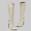 imageSHEMEE Knee High Boots Sexy Pointy Toe Stiletto High Heels Studded Punk Tall Boot Party Dressy Stripper Heels for WomenBeige