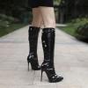 imageSHEMEE Knee High Boots Sexy Pointy Toe Stiletto High Heels Studded Punk Tall Boot Party Dressy Stripper Heels for WomenBlack