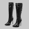 imageSHEMEE Knee High Boots Sexy Pointy Toe Stiletto High Heels Studded Punk Tall Boot Party Dressy Stripper Heels for WomenBlack