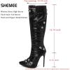 imageSHEMEE Knee High Boots Sexy Pointy Toe Stiletto High Heels Studded Punk Tall Boot Party Dressy Stripper Heels for WomenBlack