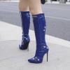 imageSHEMEE Knee High Boots Sexy Pointy Toe Stiletto High Heels Studded Punk Tall Boot Party Dressy Stripper Heels for WomenBlue
