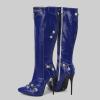 imageSHEMEE Knee High Boots Sexy Pointy Toe Stiletto High Heels Studded Punk Tall Boot Party Dressy Stripper Heels for WomenBlue
