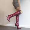 imageSHEMEE Knee High Boots Sexy Pointy Toe Stiletto High Heels Studded Punk Tall Boot Party Dressy Stripper Heels for WomenBurgundy
