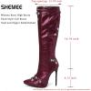 imageSHEMEE Knee High Boots Sexy Pointy Toe Stiletto High Heels Studded Punk Tall Boot Party Dressy Stripper Heels for WomenBurgundy