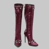 imageSHEMEE Knee High Boots Sexy Pointy Toe Stiletto High Heels Studded Punk Tall Boot Party Dressy Stripper Heels for WomenBurgundy
