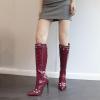 imageSHEMEE Knee High Boots Sexy Pointy Toe Stiletto High Heels Studded Punk Tall Boot Party Dressy Stripper Heels for WomenBurgundy