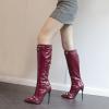 imageSHEMEE Knee High Boots Sexy Pointy Toe Stiletto High Heels Studded Punk Tall Boot Party Dressy Stripper Heels for WomenBurgundy