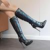 imageSHEMEE Knee High Boots Sexy Pointy Toe Stiletto High Heels Studded Punk Tall Boot Party Dressy Stripper Heels for WomenDark Green