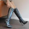 imageSHEMEE Knee High Boots Sexy Pointy Toe Stiletto High Heels Studded Punk Tall Boot Party Dressy Stripper Heels for WomenDark Green