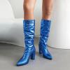 imageSHEMEE Sparkly Mid Calf Slouch Boots Sequins Chunky High Heels Boots Pointed Toe Block Heeled Disco Boots For Saloon Girl LadiesBlue