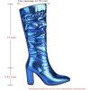 imageSHEMEE Sparkly Mid Calf Slouch Boots Sequins Chunky High Heels Boots Pointed Toe Block Heeled Disco Boots For Saloon Girl LadiesBlue