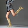 imageSHEMEE Sparkly Mid Calf Slouch Boots Sequins Chunky High Heels Boots Pointed Toe Block Heeled Disco Boots For Saloon Girl LadiesGold