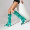 imageSHEMEE Sparkly Mid Calf Slouch Boots Sequins Chunky High Heels Boots Pointed Toe Block Heeled Disco Boots For Saloon Girl LadiesGreen