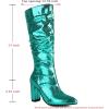 imageSHEMEE Sparkly Mid Calf Slouch Boots Sequins Chunky High Heels Boots Pointed Toe Block Heeled Disco Boots For Saloon Girl LadiesGreen