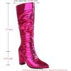imageSHEMEE Sparkly Mid Calf Slouch Boots Sequins Chunky High Heels Boots Pointed Toe Block Heeled Disco Boots For Saloon Girl LadiesHot Pink