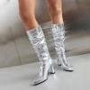 imageSHEMEE Sparkly Mid Calf Slouch Boots Sequins Chunky High Heels Boots Pointed Toe Block Heeled Disco Boots For Saloon Girl LadiesSilver