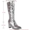 imageSHEMEE Sparkly Mid Calf Slouch Boots Sequins Chunky High Heels Boots Pointed Toe Block Heeled Disco Boots For Saloon Girl LadiesSilver
