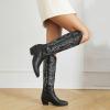 imageSHEMEE Western Cowboy Boots for Women Embroidered Chunky Heels Knee High Boots Block Mid Heel Cowgirl Tall BootsBlack