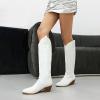 imageSHEMEE Western Cowboy Boots for Women Embroidered Chunky Heels Knee High Boots Block Mid Heel Cowgirl Tall BootsWhite