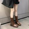 imageSHEMEE Womens Chunky Block Low Heels MidCalf Boots Vintage Square Toe Buckles Biker Riding Boots Punk Motorcycle Knight Ankle BootsBrown