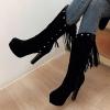 imageSHEMEE Womens Chunky High Heel Platform Mid Calf Boots Tassel Side Zipper Round Toe Boot ShoesBlack