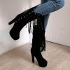 imageSHEMEE Womens Chunky High Heel Platform Mid Calf Boots Tassel Side Zipper Round Toe Boot ShoesBlack