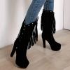imageSHEMEE Womens Chunky High Heel Platform Mid Calf Boots Tassel Side Zipper Round Toe Boot ShoesBlack
