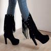 imageSHEMEE Womens Chunky High Heel Platform Mid Calf Boots Tassel Side Zipper Round Toe Boot ShoesBlack