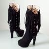 imageSHEMEE Womens Chunky High Heel Platform Mid Calf Boots Tassel Side Zipper Round Toe Boot ShoesBlack