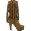 imageSHEMEE Womens Chunky High Heel Platform Mid Calf Boots Tassel Side Zipper Round Toe Boot ShoesBrown