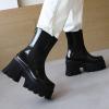 imageSHEMEE Womens Patent Leather Chelsea Boots Gothic Chunky Heel Platform High Heel Ankle BootiesBlack
