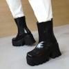 imageSHEMEE Womens Patent Leather Chelsea Boots Gothic Chunky Heel Platform High Heel Ankle BootiesBlack