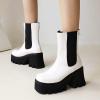 imageSHEMEE Womens Patent Leather Chelsea Boots Gothic Chunky Heel Platform High Heel Ankle BootiesWhite