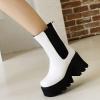 imageSHEMEE Womens Patent Leather Chelsea Boots Gothic Chunky Heel Platform High Heel Ankle BootiesWhite