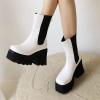 imageSHEMEE Womens Patent Leather Chelsea Boots Gothic Chunky Heel Platform High Heel Ankle BootiesWhite