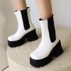 imageSHEMEE Womens Patent Leather Chelsea Boots Gothic Chunky Heel Platform High Heel Ankle BootiesWhite