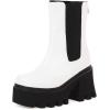 imageSHEMEE Womens Patent Leather Chelsea Boots Gothic Chunky Heel Platform High Heel Ankle BootiesWhite